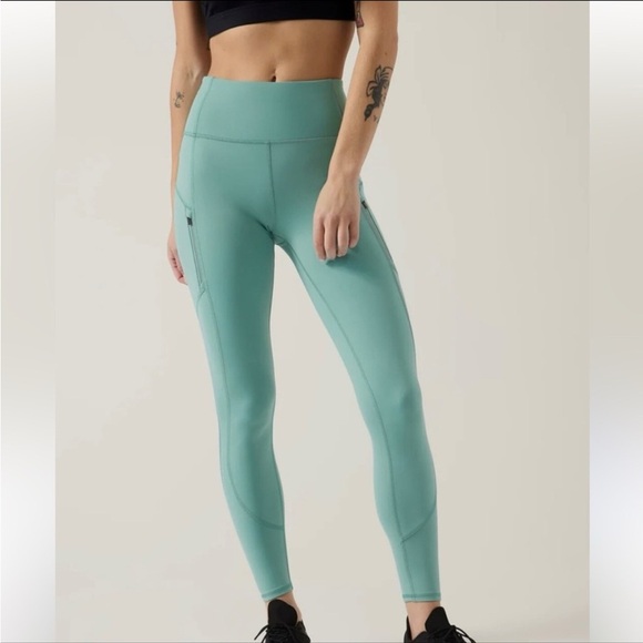 Athleta Rainier Tight Leggings Women Teal High Rise M Cold Weather Active Cozy - Picture 10 of 10
